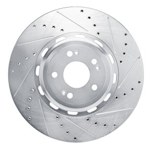 Genesis GV60 Brake Rotor (1) - Front Right - R1 Concepts - Drilled & Slotted - Silver - `21-`26